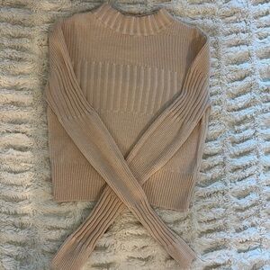 American Eagle Outfitters Beige Ribbed Turtleneck Sweater
